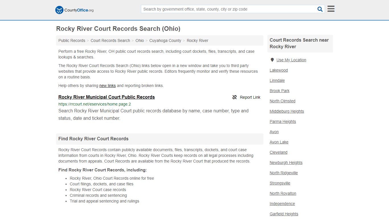 Rocky River Court Records Search (Ohio) - County Office