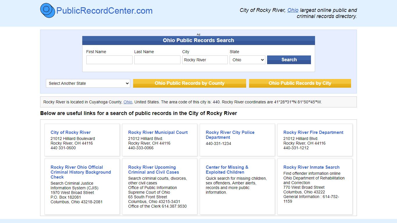 Rocky River, Ohio Public Records and Criminal Background Check